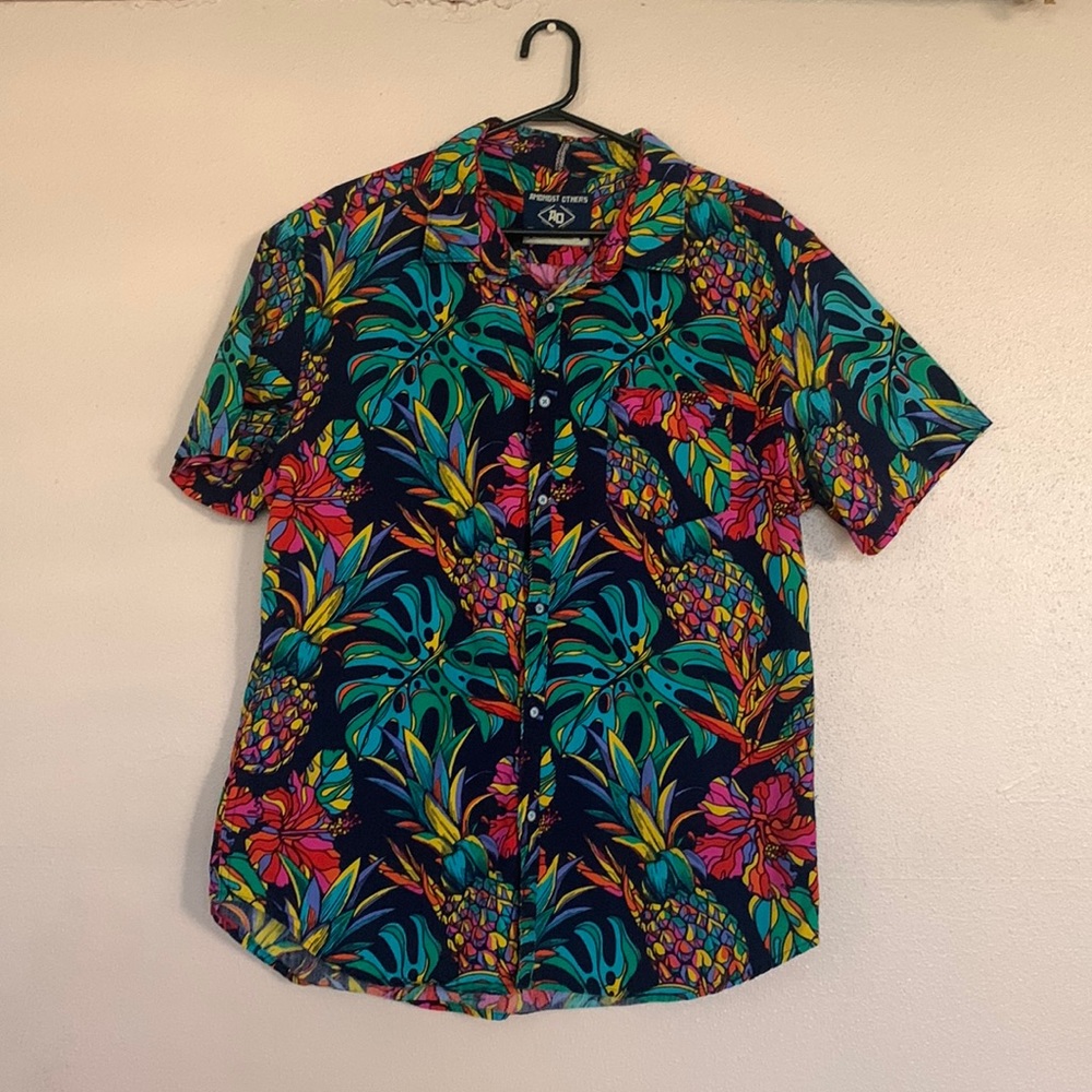 Amongst Others 90s Colorful Floral Pineapple Hawaiian Shirt L •